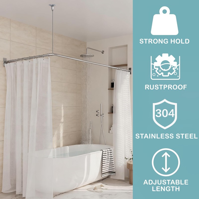 Shower Rod Ceiling Support Bracket 2-Pack – Anti-Sagging 304 Stainless