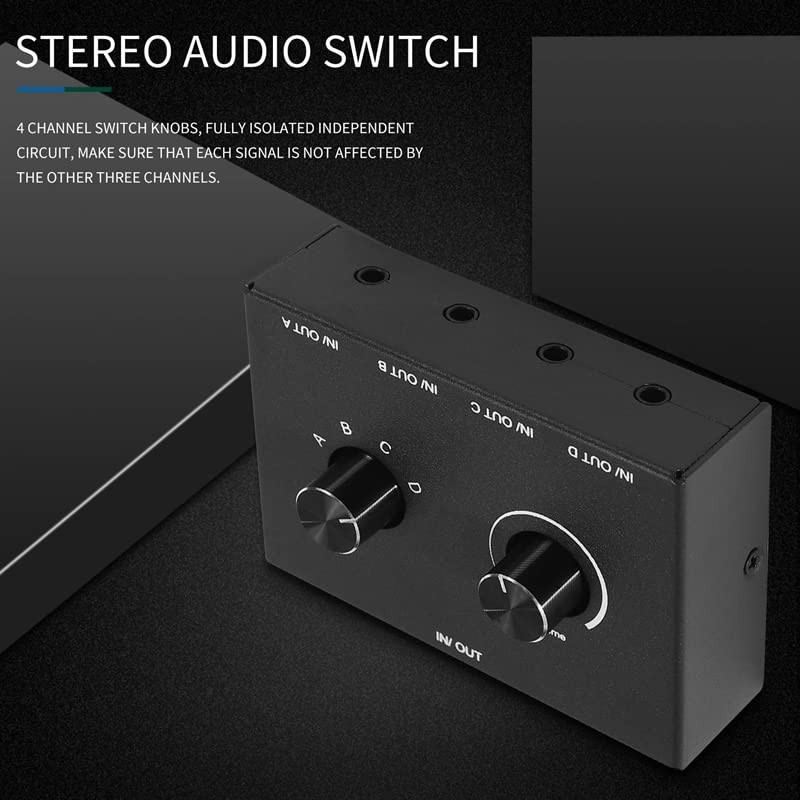 4 Port Audio Switch, 3.5mm Audio Switcher, Stereo AUX Audio