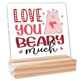Funny Valentines Day Gifts for Her Him,Valentines Gifts Love Gift for Husband Wife Women Man Friends Coworkers,Love You Beary Much Acrylic Plaque Decorative Sign