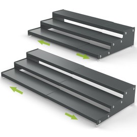 Jojocross Spice Rack Organizer for Cabinet, 3 Tier Expandable Spices Storage, Great for Kitchen Cabinets, Cupboard,Pantry and Countertop More(Gun-Gray, 2 PACKS/GUN-GRAY)