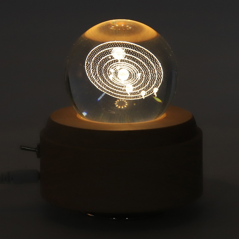 Solar System Pattern Crystal Ball Rotating Music Box USB Charging