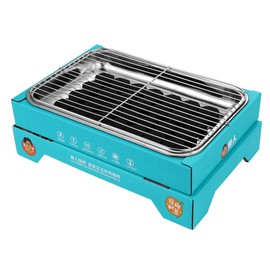 Charcoal Grill Single Use Compact Detachable Stainless Steel Portable Barbecue Smoker Grill for Outdoor Camping Light Blue (containing 30 Charcoal)