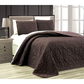 Grand Linen 3-Piece Tropical Coast Seashell Beach Queen/Full Oversize Oversize Bedspread Chocolate Brown/Taupe Reversible Coverlet Embossed Bed Cover Set. Sea Shells, Sea Horse, Starfish etc.