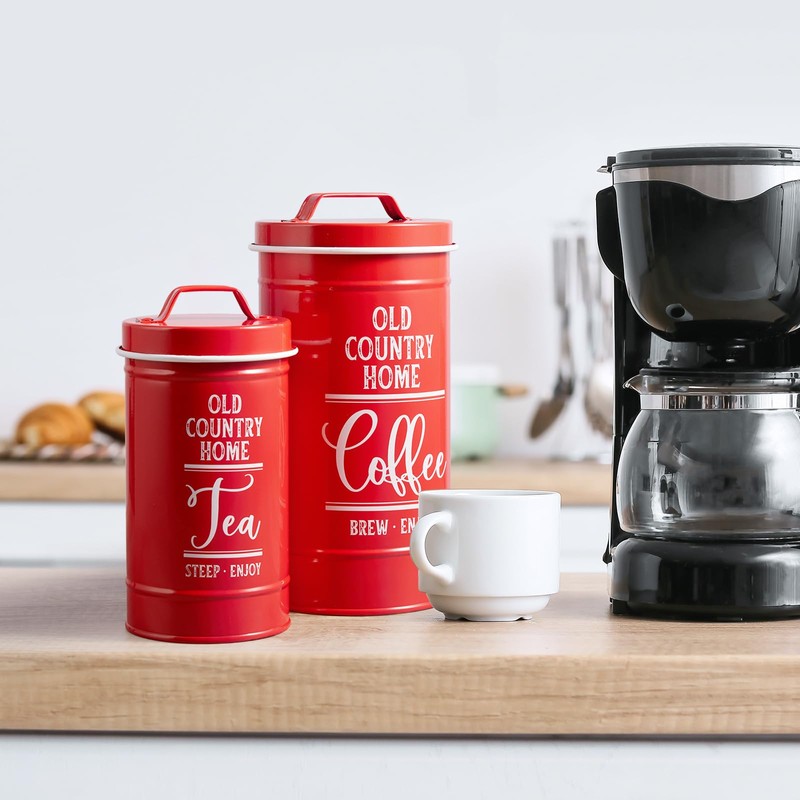 DAYYET Red Canisters for Kitchen Counter, Airtight Kitchen Canisters for