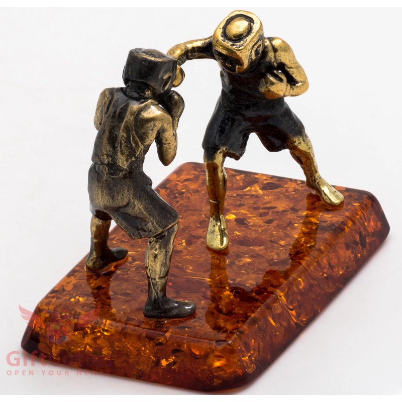 Solid Brass Amber Figurine of Boxers sparring fighting Ironwork