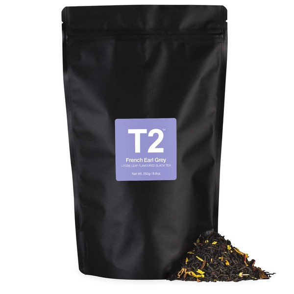 T2 Tea – French Earl Grey Black Tea, hojas sueltas té negro en bolsa resellable, (250 g), bolsa de recambio de papel de aluminio de 9.5 onzas