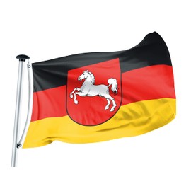FLAGLY Premium Lower Saxony Flag 100 x 150 cm -115 g/m² Fabric Weight - Printed, Robust and Weather-Resistant Gloss Polyester with Eyelets (100 x 150 cm, Lower Saxony)