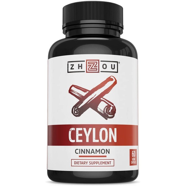 Zhou Ceylon Cinnamon | Supports Blood Sugar, Heart Health and Joint Mobility | True Cinnamon Native to Sri Lanka | 30 Servings, 60 CT