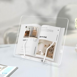 AZFUNN Acrylic Book Stand, Clear Book Holder for Reading Hands Free, Angle Adjustable and Foldable Cookbook Display Stand, Lightweight Bookstand for Textbook Laptop, Tablet