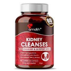 Kidney Cleanse Supplements Kidney Support Formula with Premium Cranberry Extract- Healthy Kidneys and Urinary Tract Support- Juniper, Uva Ursi, Nettle Leaf & More 60 Veg Caps- Amalth