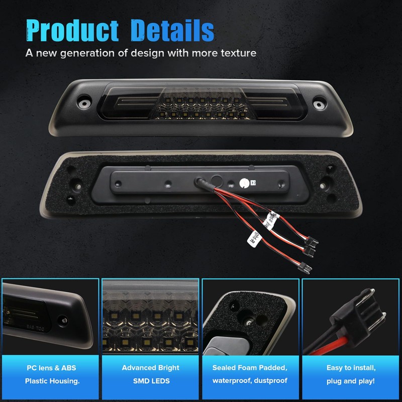 LUDARM Smoke Lens LED 3rd Brake Light Compatible with F150