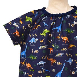 COLORFUL CANDY STYLE N1344110 Short Sleeve Smock Boys Short Sleeve Kids Kindergarten Playwear Discovery! Explore! Dinosaur Continent (Navy) 39.4 - 43.3 inches (100 - 110 cm)