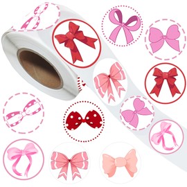500PCS Pink Bows Stickers Roll Party Favors -Bow Themed Party Supplies Decorations Goodie Carnival Events Prize Class Gifts