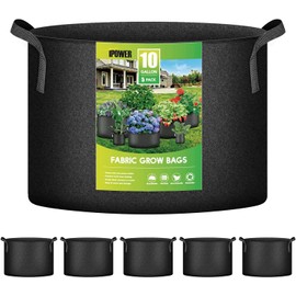 iPower iPower 5-Pack 10 Gallon Plant Grow Bags Thickened Nonwoven Aeration Fabric Pots Heavy Duty Durable Container, Strap Handles for Garden, Black