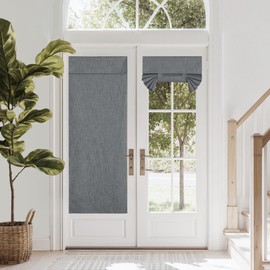 NICETOWN French Door Curtain for Doorway, 100% Blackout Linen Window Shade for Office/Bathroom Country Trica Tie Up Curtain for Sliding Glass Door, 26" Wide x 64" Long, Dark Grey, 1 Panel
