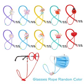 Hifot Pack of 10 Children's Glasses Straps for Girls, Unicorn Ladybird Fox Mermaid Mask Strap Adjustable Sunglasses Glasses Cord Glasses Chain Glasses Cord Sport, multicoloured