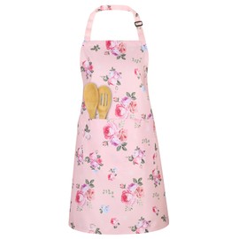 ViEinkaufen Aprons for Women, Pink Flower Adjustable Chef Apron with Pockets, Aprons for Cooking, Waterproof Apron for Hairdressing Gardening Home Kitchen Restaurant