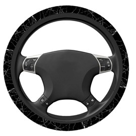 Swono Black Marble Steering Wheel Covers 15" Inch Marble Tile Wall Texture Black Background Universal Fit Most Car Sedans SUVs Comfort Grip Comfortable Neoprene Breathable Steering Wheel Protector