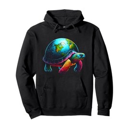 Art Save Our Planet Turtle Globe Graphic On Shell Earth Day Pullover Hoodie