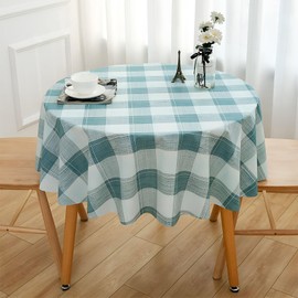 JINGIHE Round Gingham Tablecloth, 140cm PVC Wipeable Blue Oilcloth Table Cloth, Circular Table Protector for Outdoor Indoor Party Birthday Wedding Picnic Garden Christmas Decoration