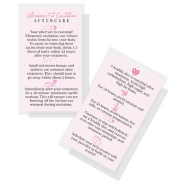 Boutique Marketing LLC Ultrasonic Fat Cavitation Aftercare Cards | 50 Pack | 2x3.5 inch Business Card Size | Body Contouring Pink Card Design