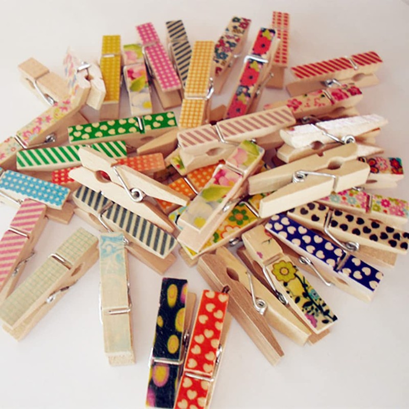 ANCLLO 100Pcs 3.5cm/1.38in Colorful Painted Wood Clothespin for Photo Clips