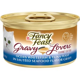 Fancy Feast Gourmet Wet Cat Food Gravy Lovers Feast, 12 cans (Ocean Whitefish & Tuna Feast)
