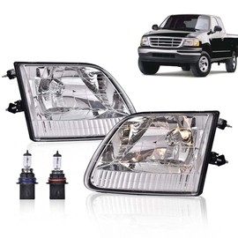 Headlights Assembly Compatible with Ford F150 1997-2003, Fit Ford F150 Heritage 2004, Fit F250 1997-1999, Fit Expedition 1997-2002, Headlamp, Driver & Passenger Side, Clear Lens Chrome Housing