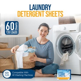 Free and Clear Laundry Detergent Sheets - 120 Loads Unscents Fragrance-Free, Paraben-Free, Plastic-Free, Compact, Liquidless for all Washing Machines, Travel & Home Hypoallergenic