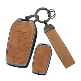 ontto Key Skin with Keychain Metal Frame Key Cover Leather Key Fob Shell 360 Degree Protection Fit for Toyota Venza RAV4 Prime Sienna Land Cruiser Fortuner Mirai 2018-up,4-Buttons-Brown