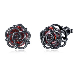 Blacke Rose Earrings 925 Sterling Silver Gothic Rose Stud Earrings Gothic Flower Jewellery for Women-Stud Bla