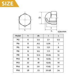 QANCEN Pack of 10 Acorn Nuts M4 Stainless Steel A2 V2A Nut Black, High Shape DIN 1587 Hexagonal Cap Nuts for Screws, Threaded Bolts, Threaded Rods