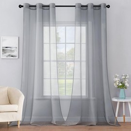 MIULEE Solid Color Sheer Curtains 84 Inches Long 2 Panels Set - Elegant Lightweight Grommet Light Filtering Window Voile Panels/Drapes/Treatment for Bedroom Living Room W42 x L84 Inch, Dark Grey