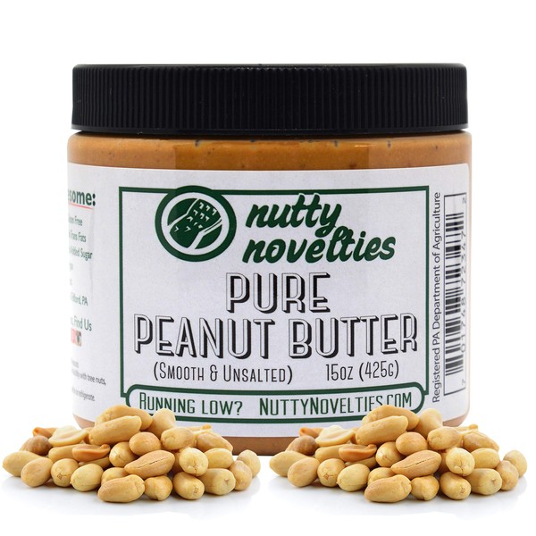 Nutty Novelties Pure Peanuts Peanut Butter - High Protein, Low Sugar Healthy Peanut Butter - All-Natural Peanut Butter Free of Cholesterol & Preservatives - Vegan Peanut Butter - 15 Ounces