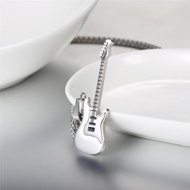 U7 Mens Necklaces Electronic Guitar Pendant Jewellery For Guitarist Silver Chain Necklace