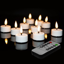 Eywamage White Flameless Wax Tealights with Remote Batteries, Flickering LED Tea Votive Candles Set of 10