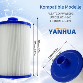 YANHUA Spa Filter for Whirlpool Filter, PWW50 Filter Cartridge Replacement for Pleatco PWW50P3, for Unicel 6CH-940, for Filbur FC-0359, for Waterway Plastics 817-0050 (2pcs)
