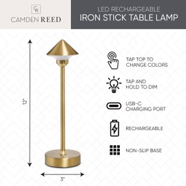 Camden Reed Table Lamp, Desk lamp, 3 Different Lighting Modes, Modern Minimal Design for Dinner/Coffee Table/Restaurant/Bedroom, Cone Gold