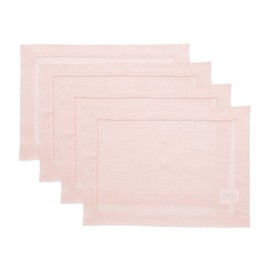 Solino Home Hemstitch Manteles Individuales de Lino 14 x 19 Pulgadas - 100% Lino Puro Rosa manteles Individuales de Tela Juego de 4 - Classic Hemstitch, Hecho a Mano y Lavable a máquina