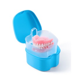 JMU Denture Case Denture Cup with Lid Orthodontic Retainer Case with Strainer Basket Tray Denture Cups for Soaking Dentures