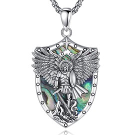 AEONSLOVE Archangel Michael Necklace 925 Silver for Men and Women, Saint Benedict Cross, Seal of the 7 Archangel Medal, Saint Christopher Caravaca Cross, Virgin Mary Pendant, Sterling Silver Sterling