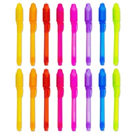 Toyseum 16 x Invisible Ink Pens With UV Light, Spy Pens for Writing Secret Messages, Fillers for Kids Party Bags, Magic UV Marker for Boys & Girls, Favours for Children's School Prizes, Pack of 16