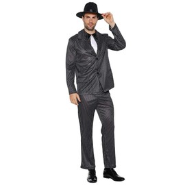 EraSpooky Men's 1920s Gangster Costume Wide Pin Stripe Suit Include Jacket Pants Shirt Front with Attached Necktie