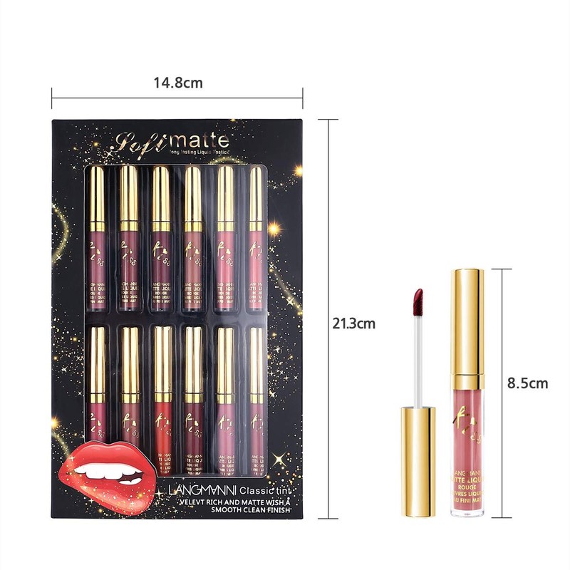 12 Pieces/Lot Lipstick Set, Matte Velvet Liquid Lipsticks, Waterproof, Non-Stick