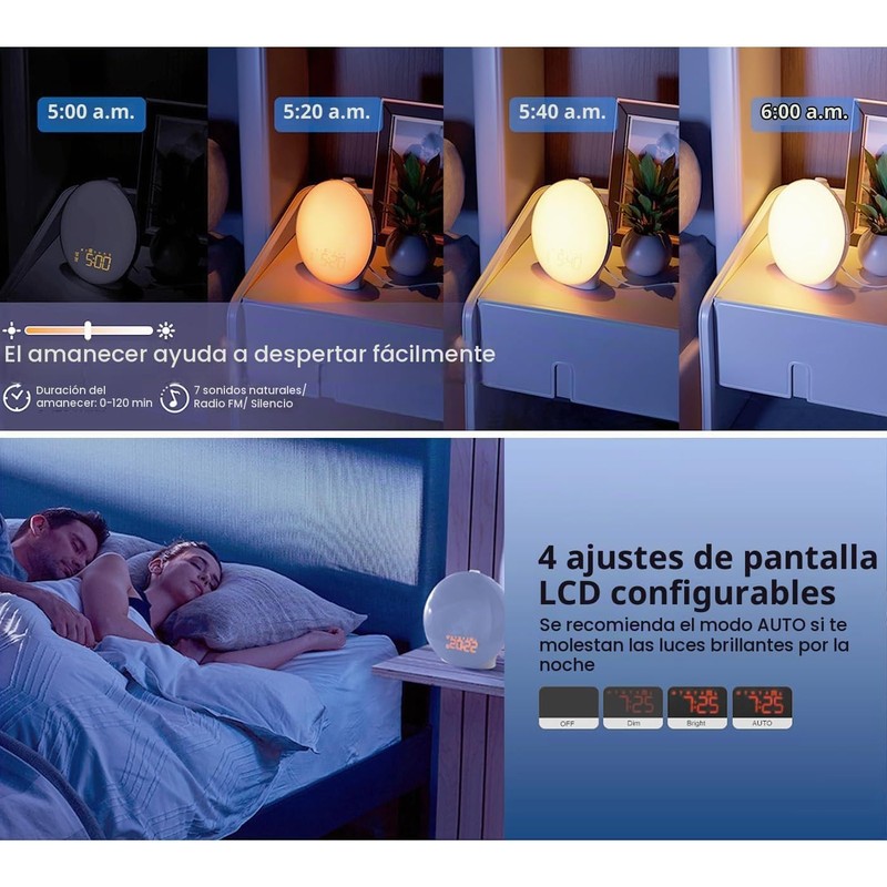 Despertador con Simulación de Amanecer YEXAOEKG VTYKJ y Doble Alarma