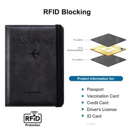 Passport Holder for Travel Women and Men RFID Passport Holder with Card Slots Holder Passport Case Passport cover Passport Wallet Travel Essentials and Accessories (Elastic, Black)