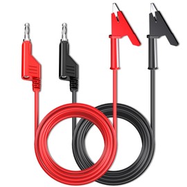 Cleqee 4 mm Stackable Banana Plugs to Crocodile Clips Test Leads Flexible Cable Wire Pack of 2 Red Black 10 ft/3 m for Multimeter Electrical Testing