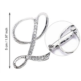 PPhtony 26 Letter Brooch Pins Small Silver Metal Rhinestone Crystal Initial A~Z Alphabet Brooch Lapel Pins for Men Women Girls Boys Birthday Christmas Wedding Gift (L)