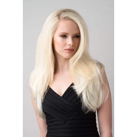 Platinum blonde half wig hairpiece (3/4 wig), straight: Gwen platinum blonde #1001