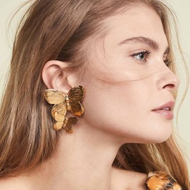 Yienate Boho Large Butterfly Drop Earrings Vintage Gold Double Butterfly Dangle Earrings Statement Animal Butterfly Earrings Prom Butterfly Earrings Jewellery for Women and Girls, Zinc, No Gemstone